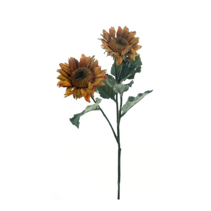 Levně Slunečnice ECO řezaná umělá se 2 květy žluto-oranžová 63cm