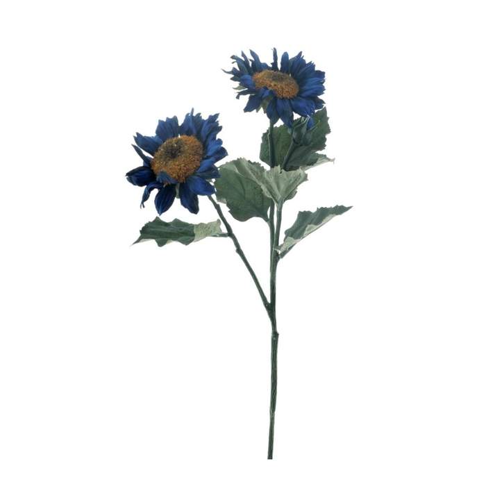 E-shop Slunečnice ECO řezaná umělá se 2 květy tm.modrá 63cm
