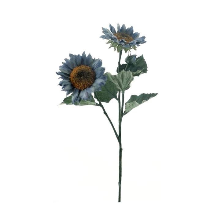 Levně Slunečnice ECO řezaná umělá se 2 květy šedo-modrá 63cm