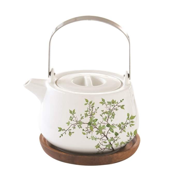 E-shop Konvice čajová porcelánová s dřevěnou podložkou NATURA 750ml